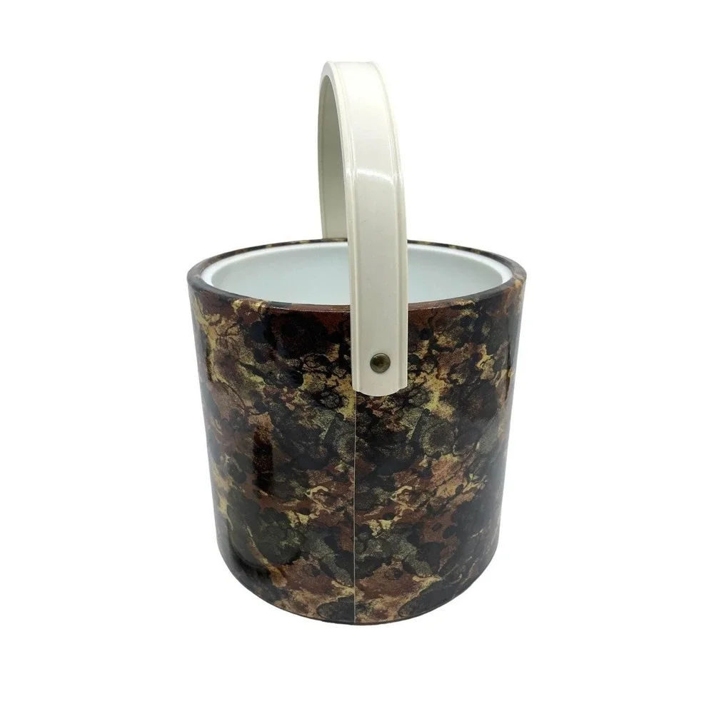 1970s Vintage Faux Tortoiseshell Ice Bucket Black  Knob Lid